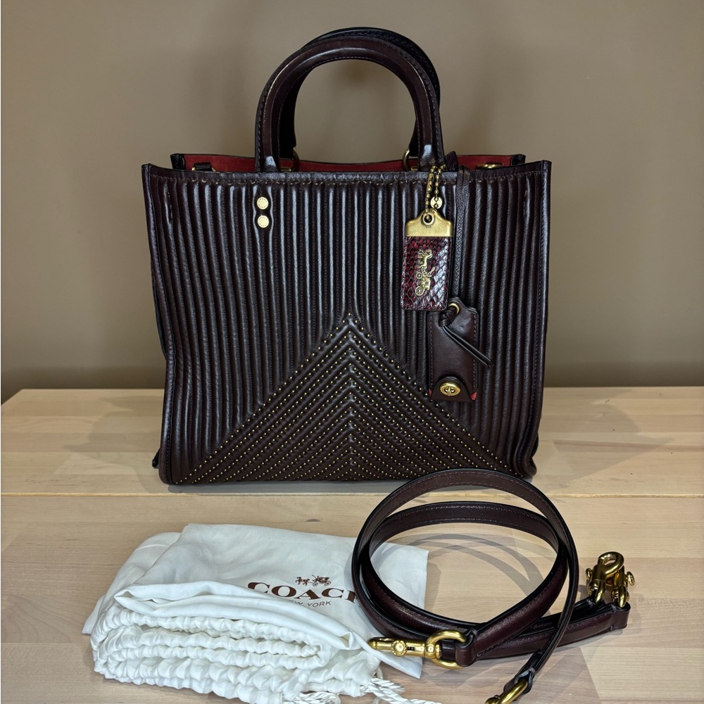 Coach Burgundy Quilted Leather Tote with Gold Hardware